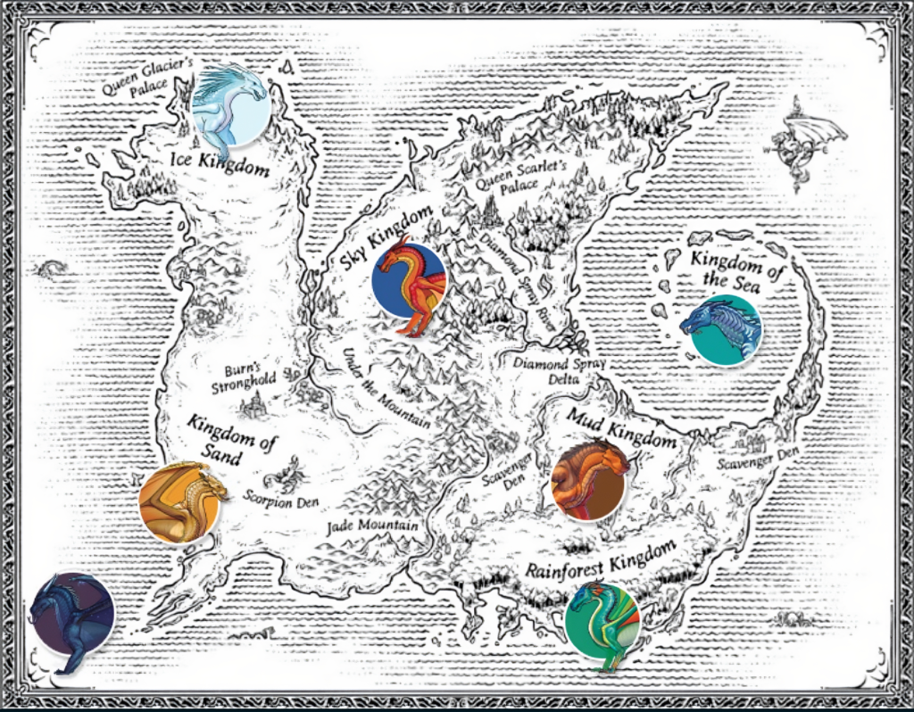 De kaart van Vleugels van Vuur - Tui T. Sutherlands